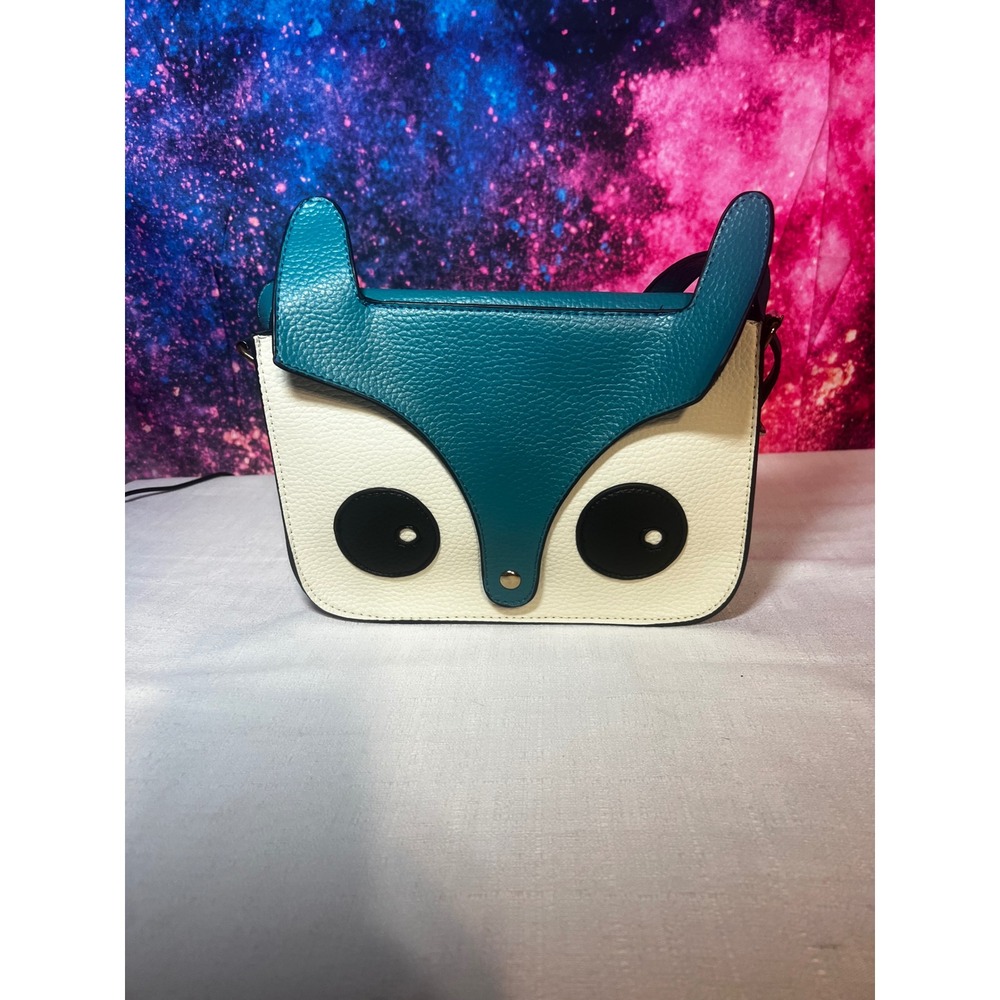 Mellow World Owl Crossbody Bag Teal Cream Pebble Vegan Leather Whimsical Purse